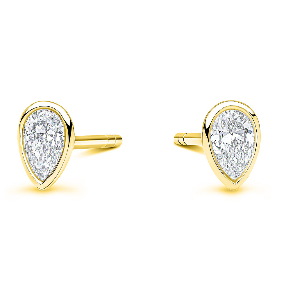 9ct Yellow Gold Laboratory Grown 0.51ct Pear Cut Bezel Set Stud Earrings