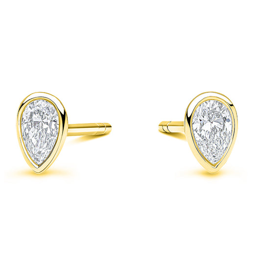9ct Yellow Gold Laboratory Grown 0.51ct Pear Cut Bezel Set Stud Earrings