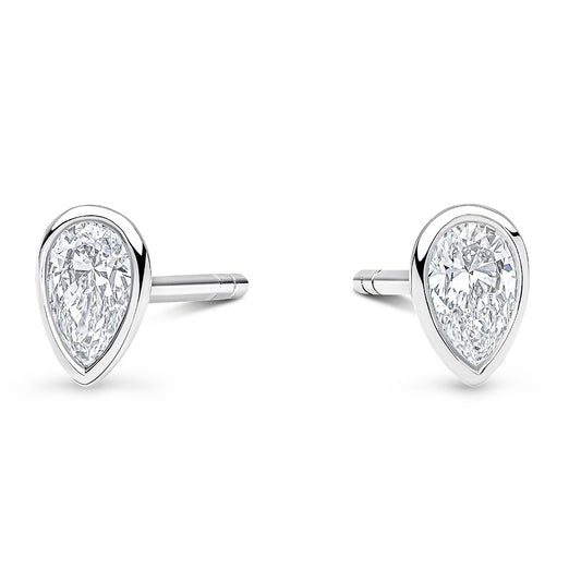 9ct White Gold Laboratory Grown 0.52ct Pear Cut Bezel Set Stud Earrings