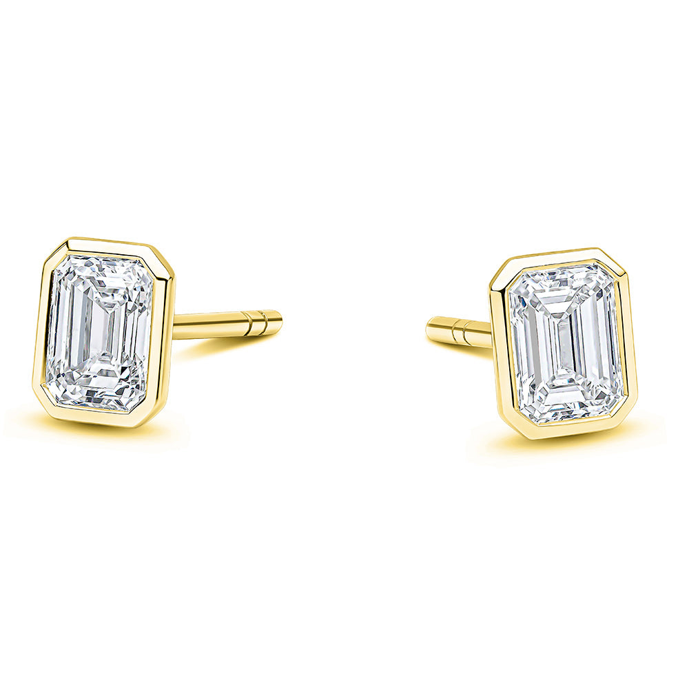 9ct Yellow Gold Laboratory Grown 1.07ct Emerald Cut Bezel Set Stud Earrings