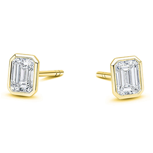 9ct Yellow Gold Laboratory Grown 1.07ct Emerald Cut Bezel Set Stud Earrings