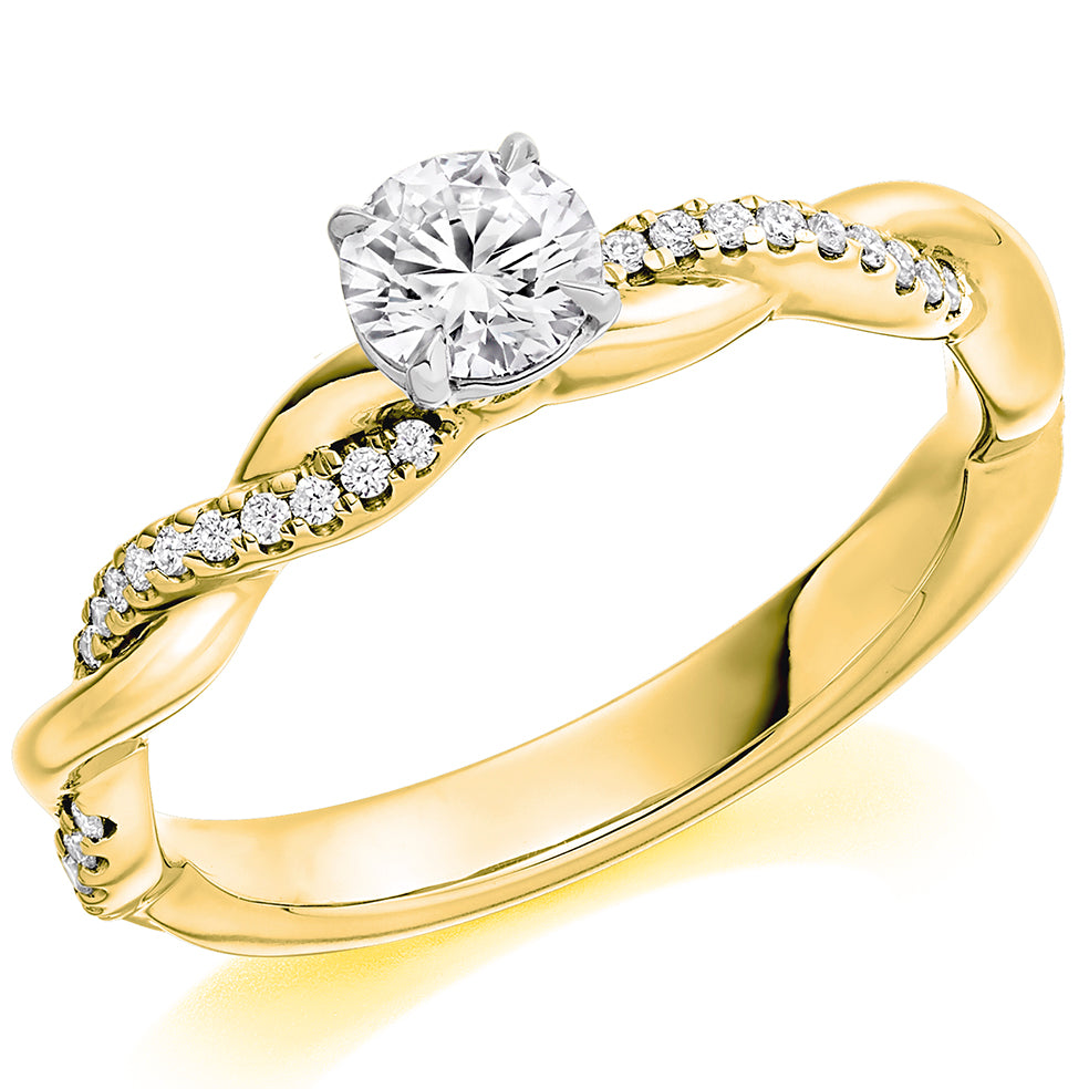18ct Yellow Gold Brilliant Cut 0.50ct Diamond Ring with Twisted Shoulders