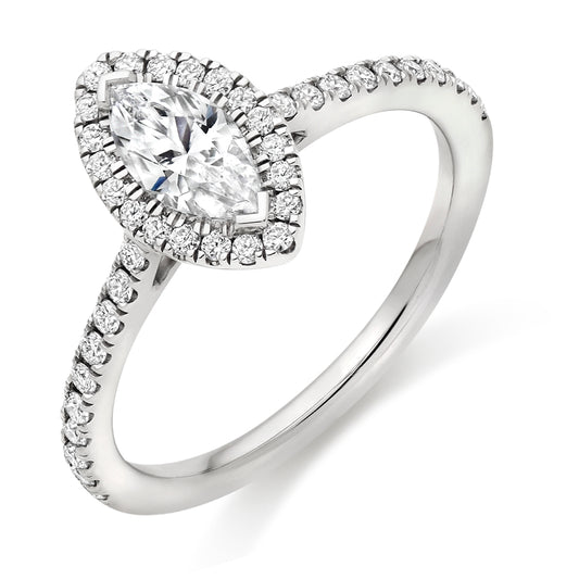 Platinum 0.50ct Marquise Cut Diamond Halo Ring