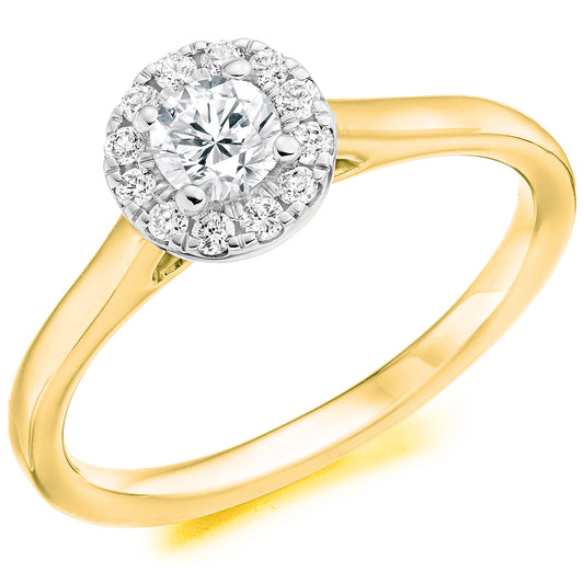 18ct Yellow Gold Brilliant Cut 0.45ct Diamond Halo Ring
