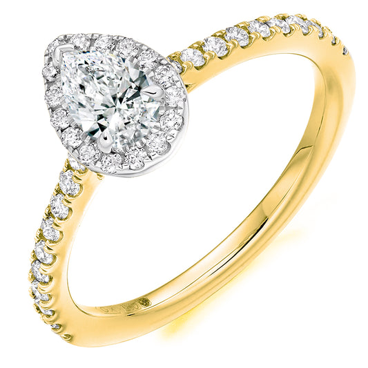 18ct Yellow Gold Pear Cut 0.65ct Diamond Halo Ring
