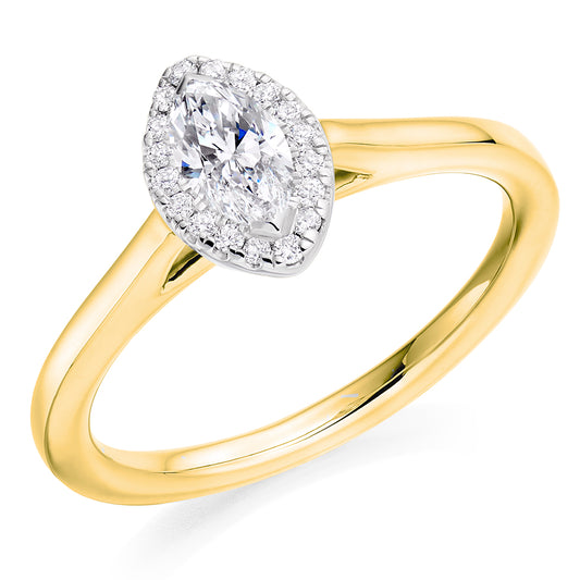 18ct Yellow Gold Marquise Cut 0.36ct Diamond Halo Ring