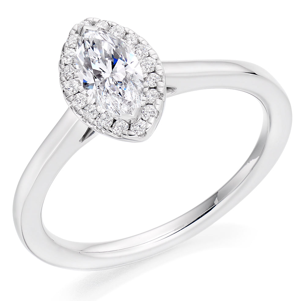 Platinum 0.32ct Marquise Cut Diamond Halo Ring