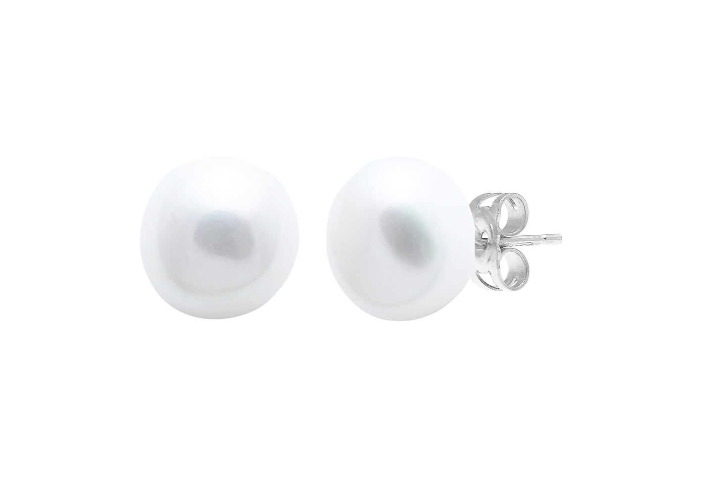 11-13mm Baroque White Pearl Sterling Silver Stud Earrings