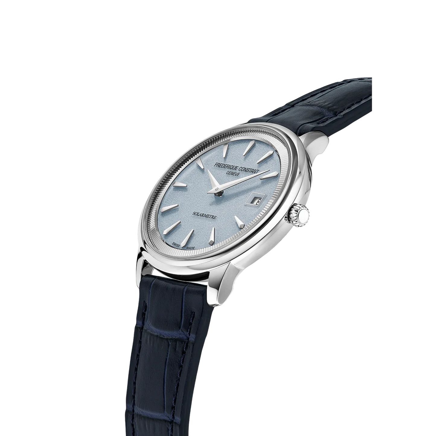 Frederique Constant Stainless Steel Moneta Solarmetre Pale Blue Dial Strap Watch FC-120LB3S6