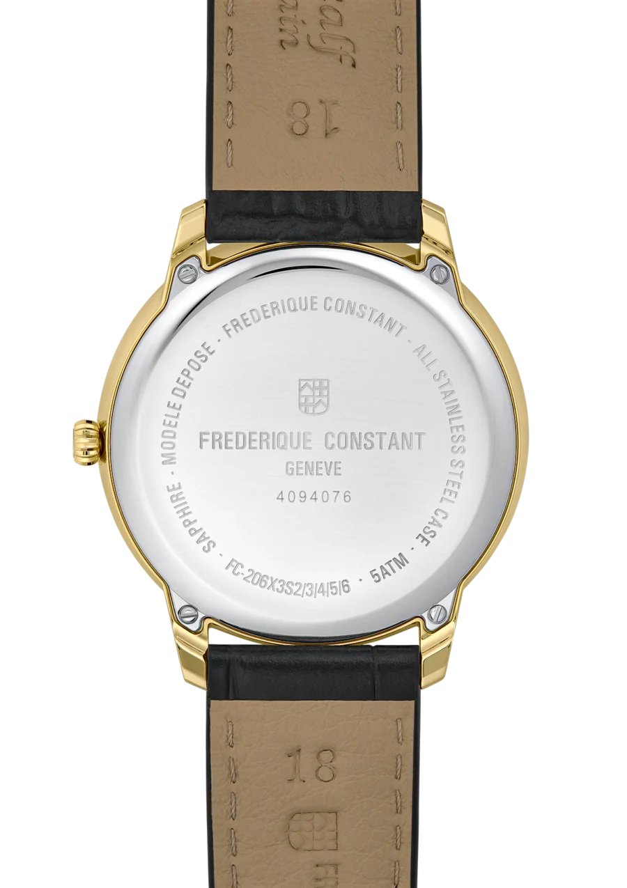 Frederique Constant Yellow PVD Moneta Moonphase Strap Watch FC-206S3S5