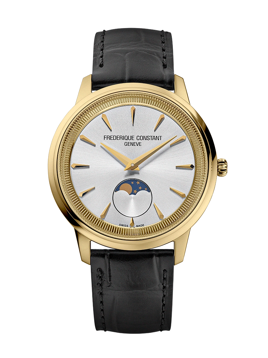 Frederique Constant Yellow PVD Moneta Moonphase Strap Watch FC-206S3S5