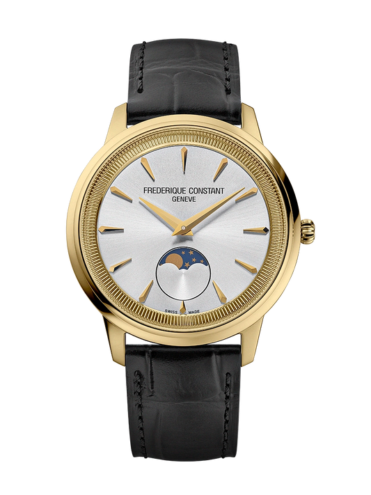 Frederique Constant Yellow PVD Moneta Moonphase Strap Watch FC-206S3S5