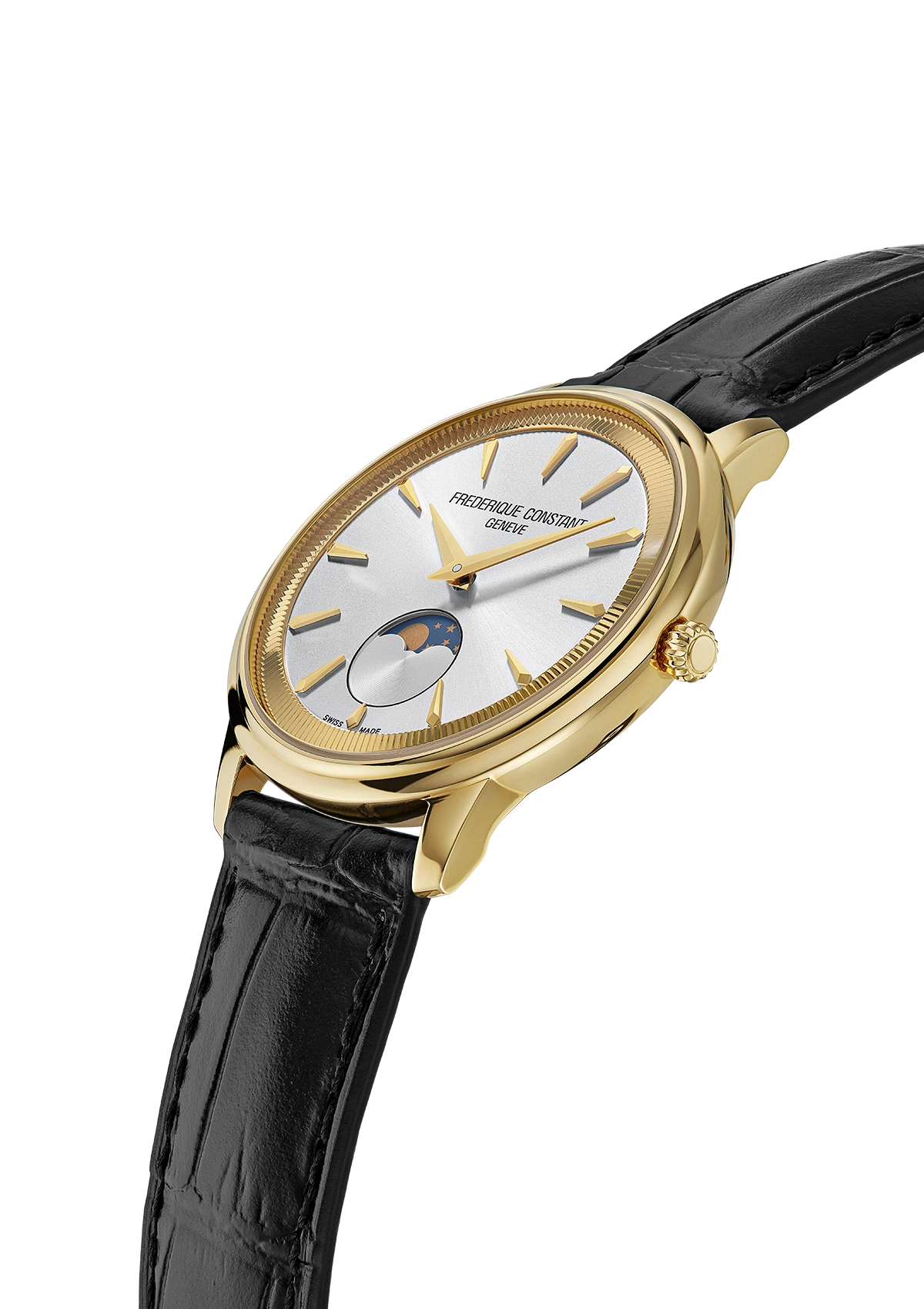 Frederique Constant Yellow PVD Moneta Moonphase Strap Watch FC-206S3S5