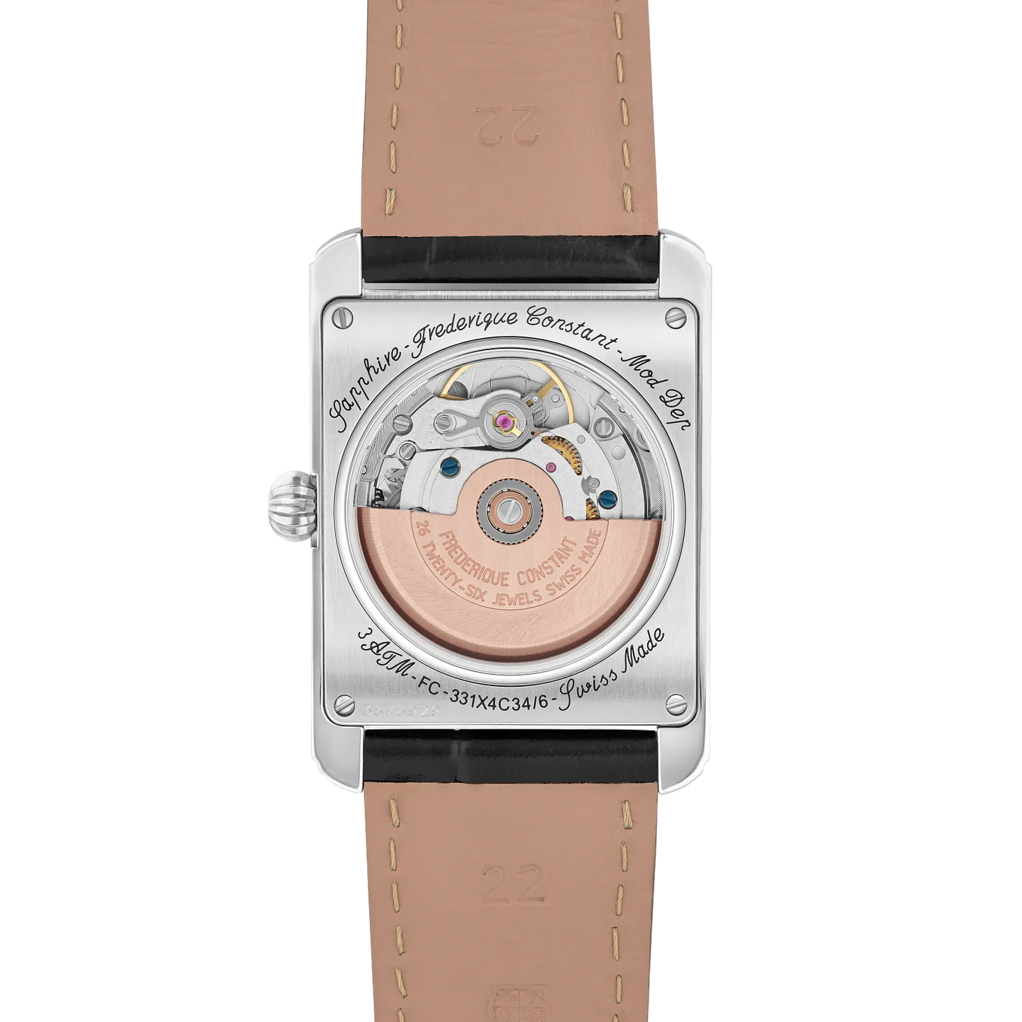 Frederique Constant Stainless Steel Carrée Moonphase Automatic White Dial Strap Watch FC-333S4C6