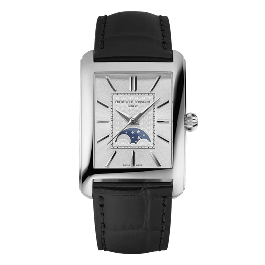 Frederique Constant Stainless Steel Carrée Moonphase Automatic White Dial Strap Watch FC-333S4C6