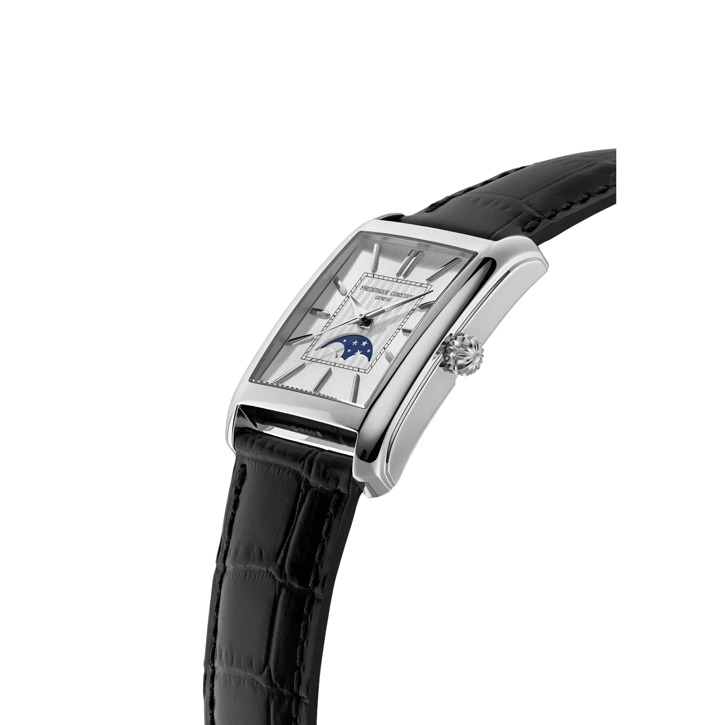 Frederique Constant Stainless Steel Carrée Moonphase Automatic White Dial Strap Watch FC-333S4C6