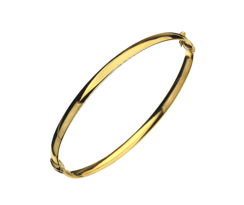 9ct Yellow Gold 4mm Wide Flat Hollow Sprung Bangle