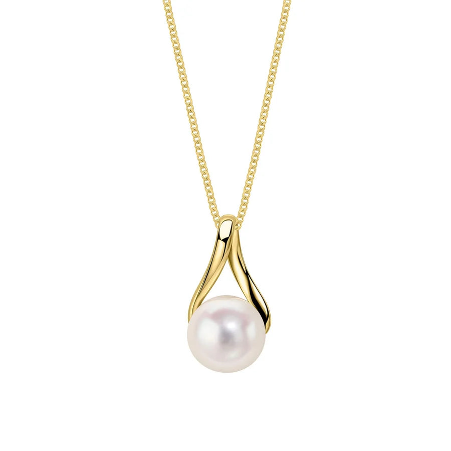 9ct Yellow Gold Freshwater Pearl Twist Pendant