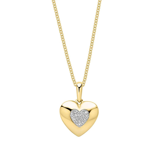 9ctYellow Gold Pave Diamond Heart Pendant