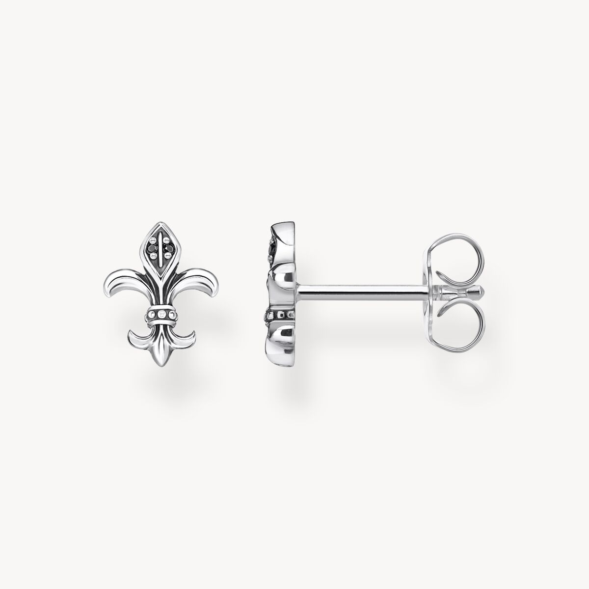 Thomas Sabo Sterling Silver Black Cubic Zirconia Fleur De Lis Stud Earrings H2113-643-11