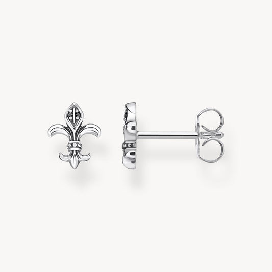 Thomas Sabo Sterling Silver Black Cubic Zirconia Fleur De Lis Stud Earrings H2113-643-11