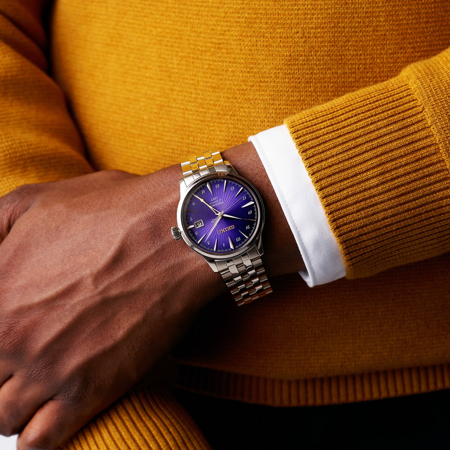 Seiko Presage 145th Anniversary Cocktail Time GMT Limited Edition in Edo Purple HCB006J1
