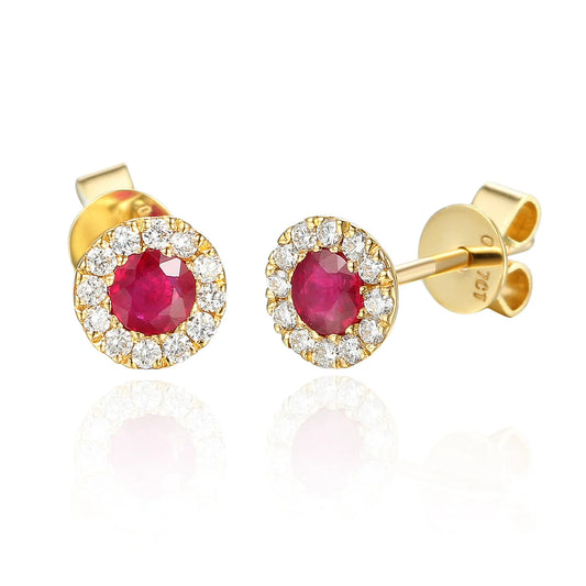 9ct Yellow Gold Ruby and Diamond Stud Earrings July Birthstone
