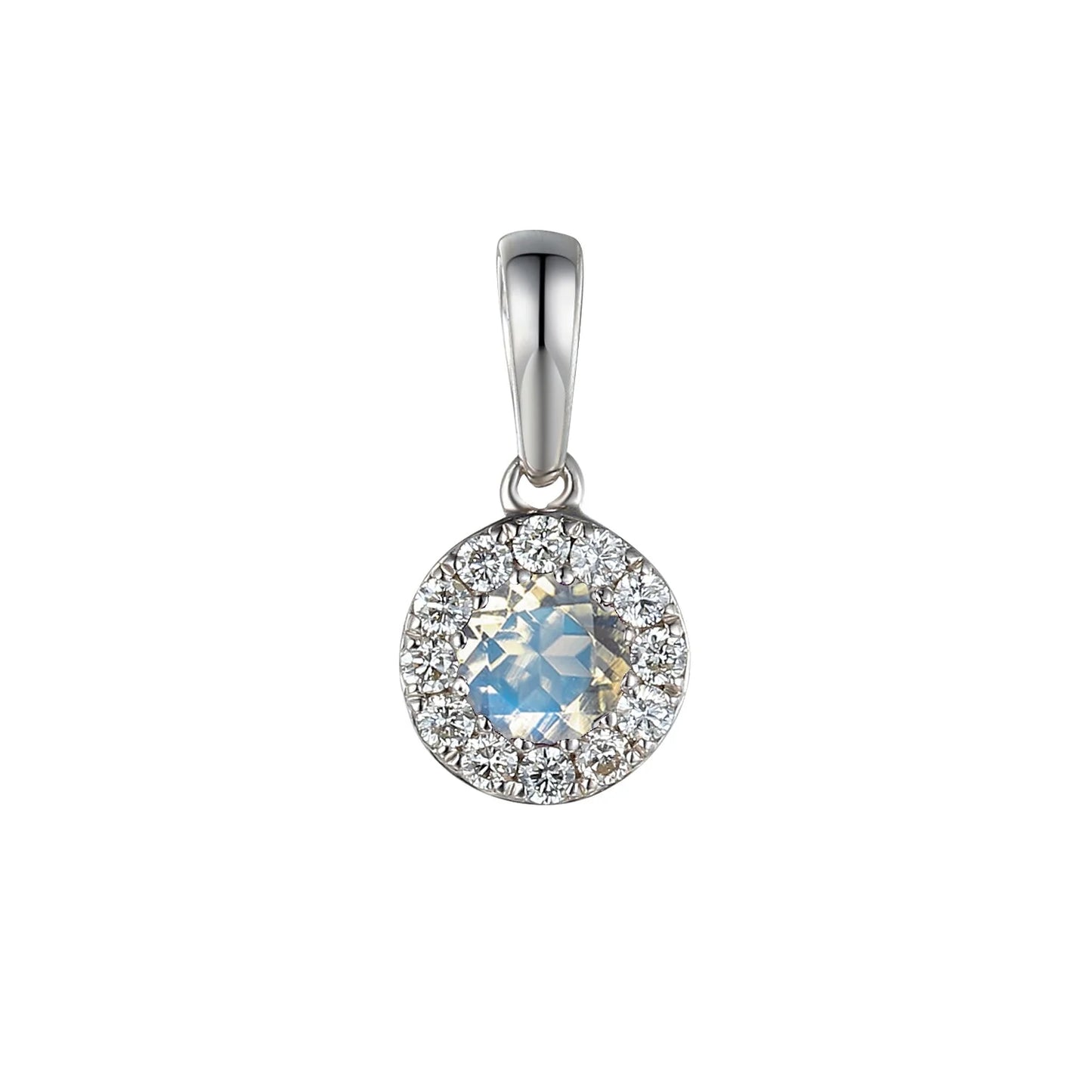 9ct White Gold Moonstone and Diamond Pendant June Birthstone