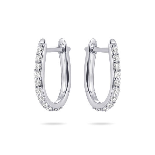 Sterling Silver Oval Cubic Zirconia Huggy Hoop Earrings