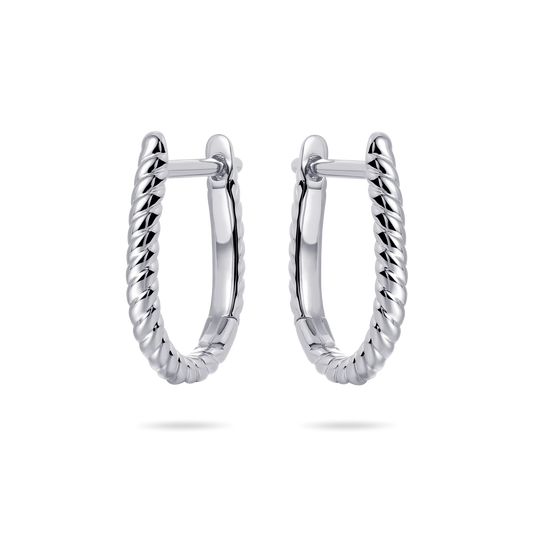 Sterling Silver Hollow Twist Huggy Hoop Earrings