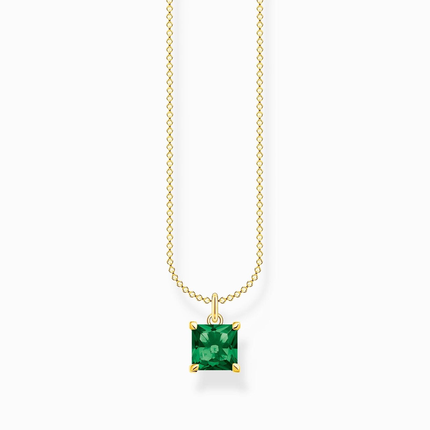 Thomas Sabo Yellow Gold-Plated Green Stone Pendant and Chain KE2156