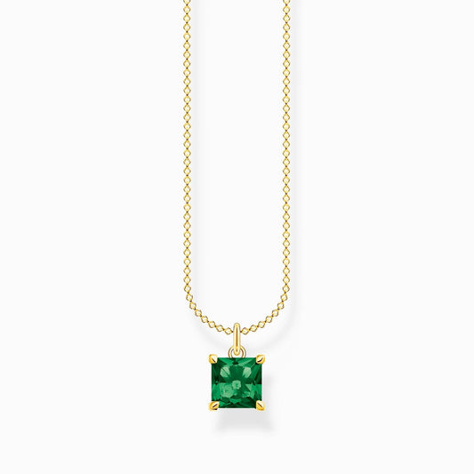 Thomas Sabo Yellow Gold-Plated Green Stone Pendant and Chain KE2156