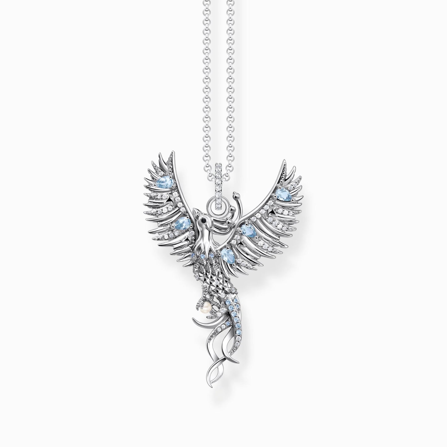 Phoenix Rising Blue Crystal Necklet Silver