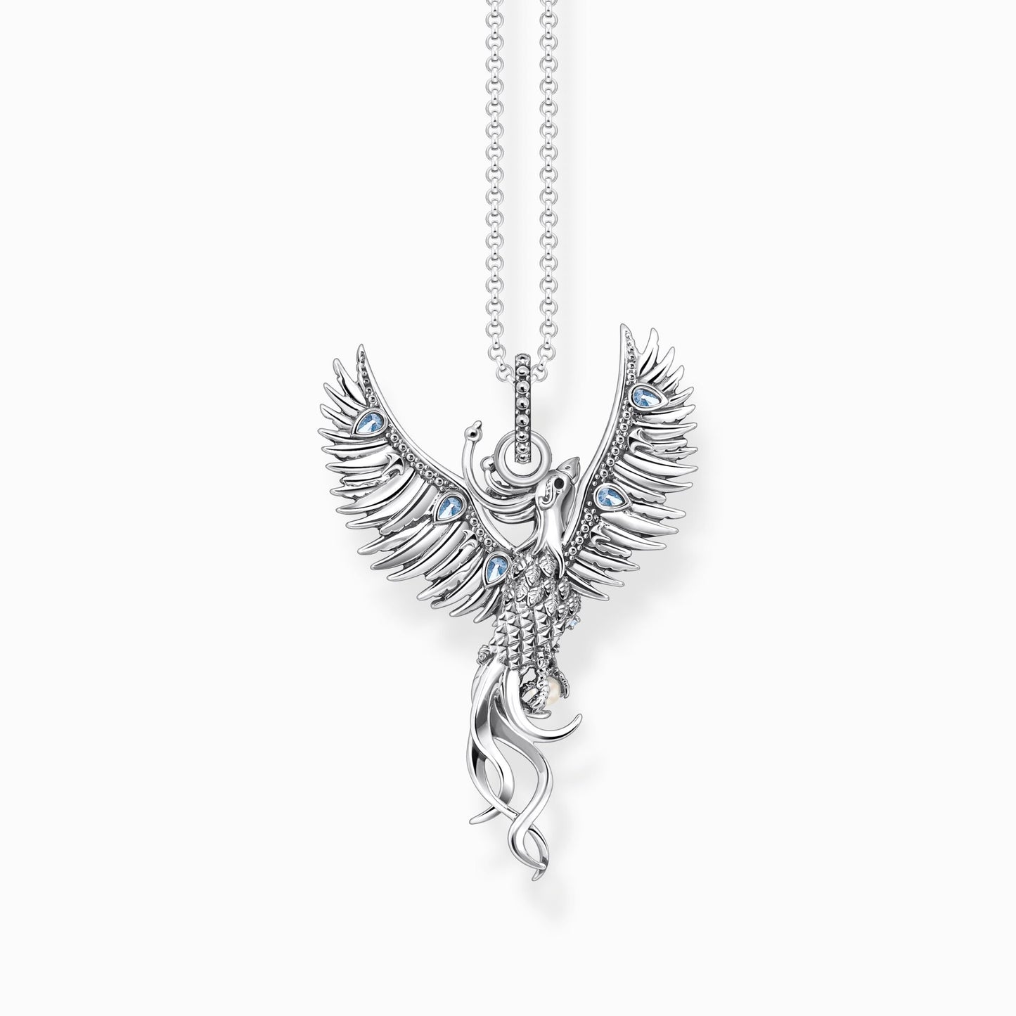 Thomas Sabo Sterling Silver Phoenix Rising Blue Crystal Necklace 45cm KE2191-945-7