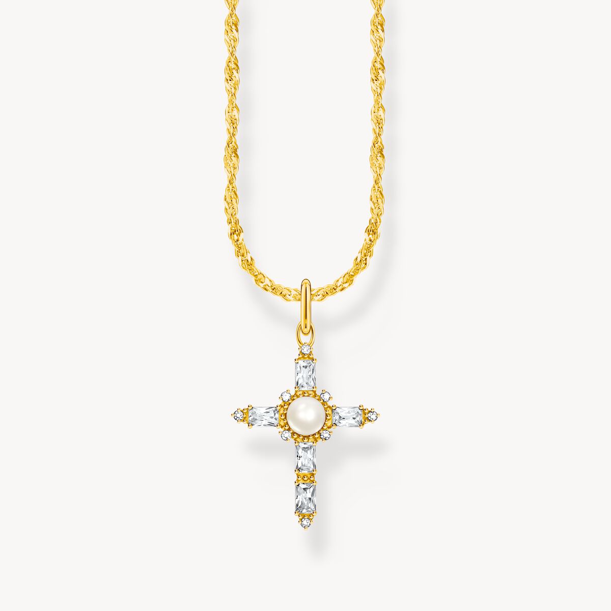 Thomas Sabo Yellow Gold Plated White Cubic Zirconia Cross With Chain KE2296-445-14