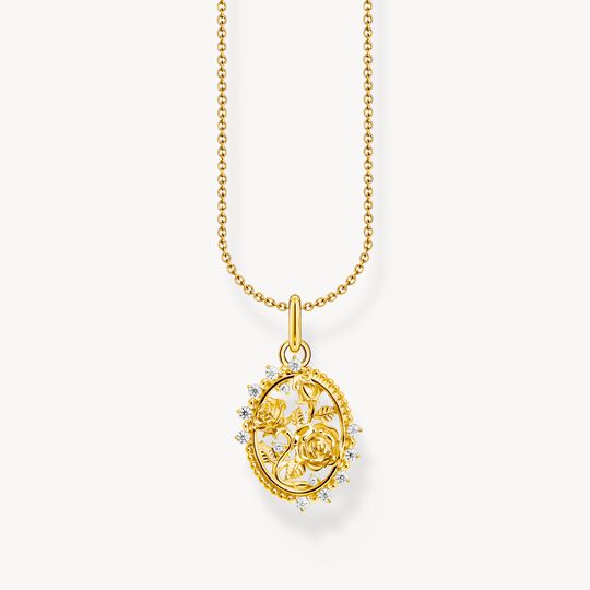 Thomas Sabo Yellow Gold Plated Oval Rose White Cubic Zirconia Necklace KE2301-414-14