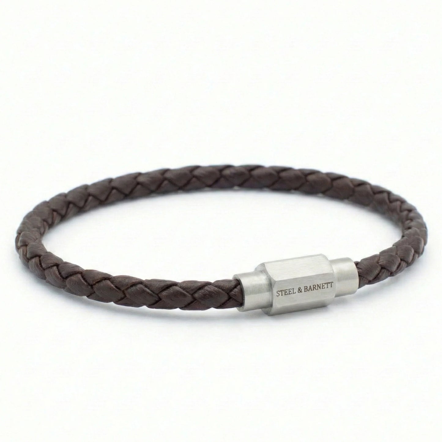 Steel & Barnett Thin Braided Brown Men’s Leather Bracelet Small