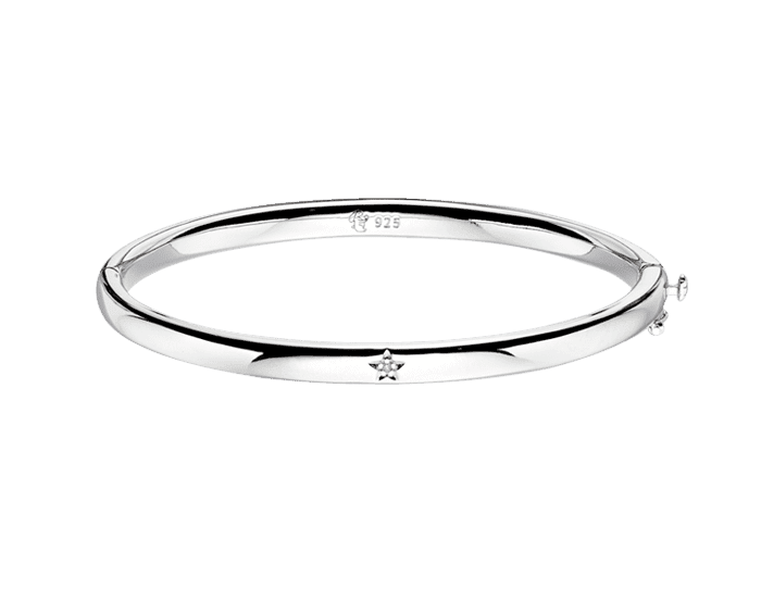 Little Star Sterling Silver Xandra Solid Bangle with Diamond