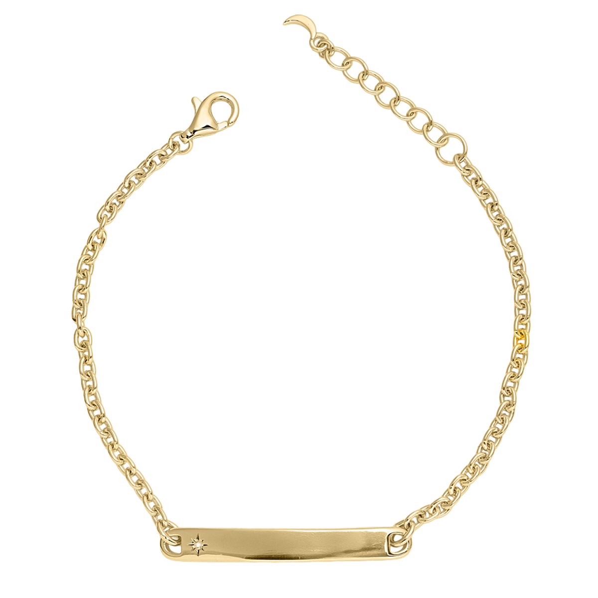 Little Star LUXE Childrens 9ct Yellow Gold Diamond Moon ID Bracelet Aurora LSB0618
