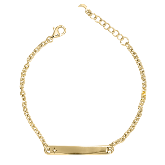 Little Star LUXE Childrens 9ct Yellow Gold Diamond Moon ID Bracelet Aurora LSB0618