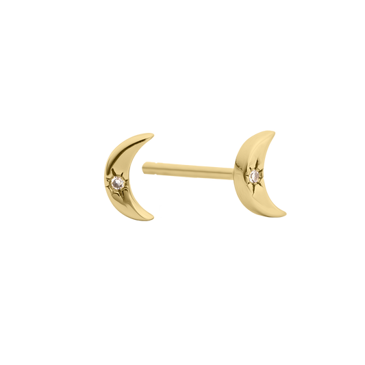 Little Star LUXE Childrens 9ct Yellow Gold Diamond Moon Stud Earrings Mina LSE0619