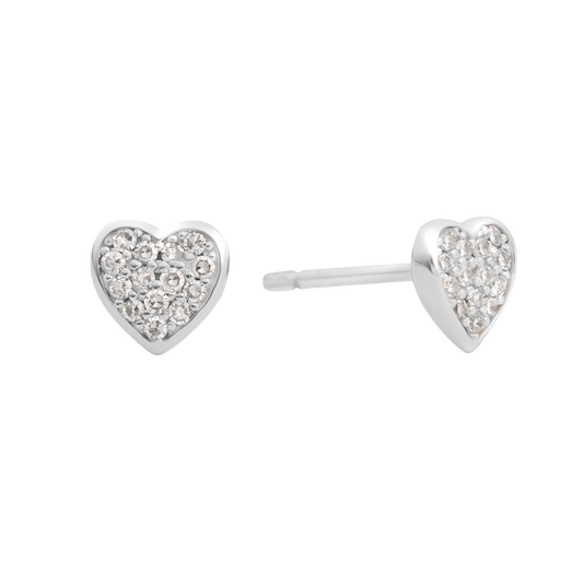 Little Star LUXE Childrens Silver Diamond Micro Pave Heart Stud Earrings Orion LSE0627