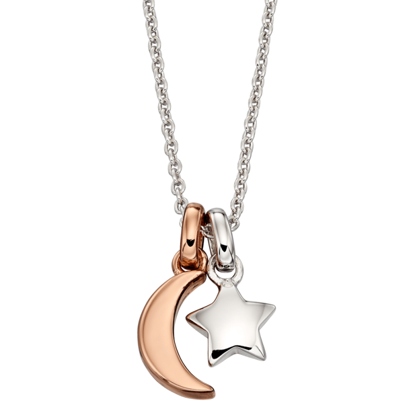 Little Star Sterling Silver and Rose Gold Plated Star and Moon Necklace LSN0123