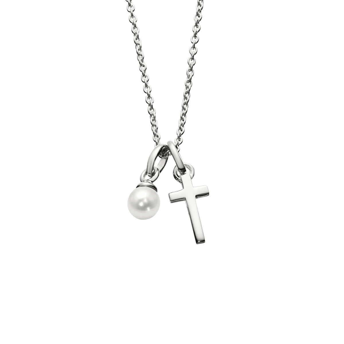 Little Star Maude Sterling Silver Cross and Freshwater Cultured Pearl Necklace
