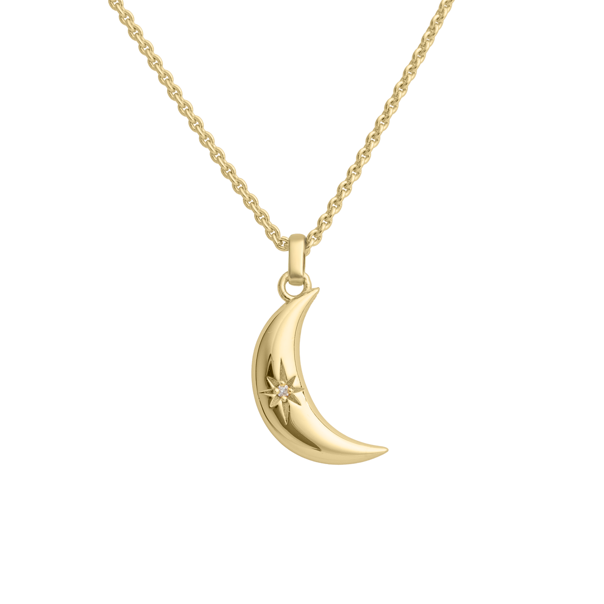 Little Star LUXE Childrens 9ct Yellow Gold Diamond Moon Necklace Alya LSN0617