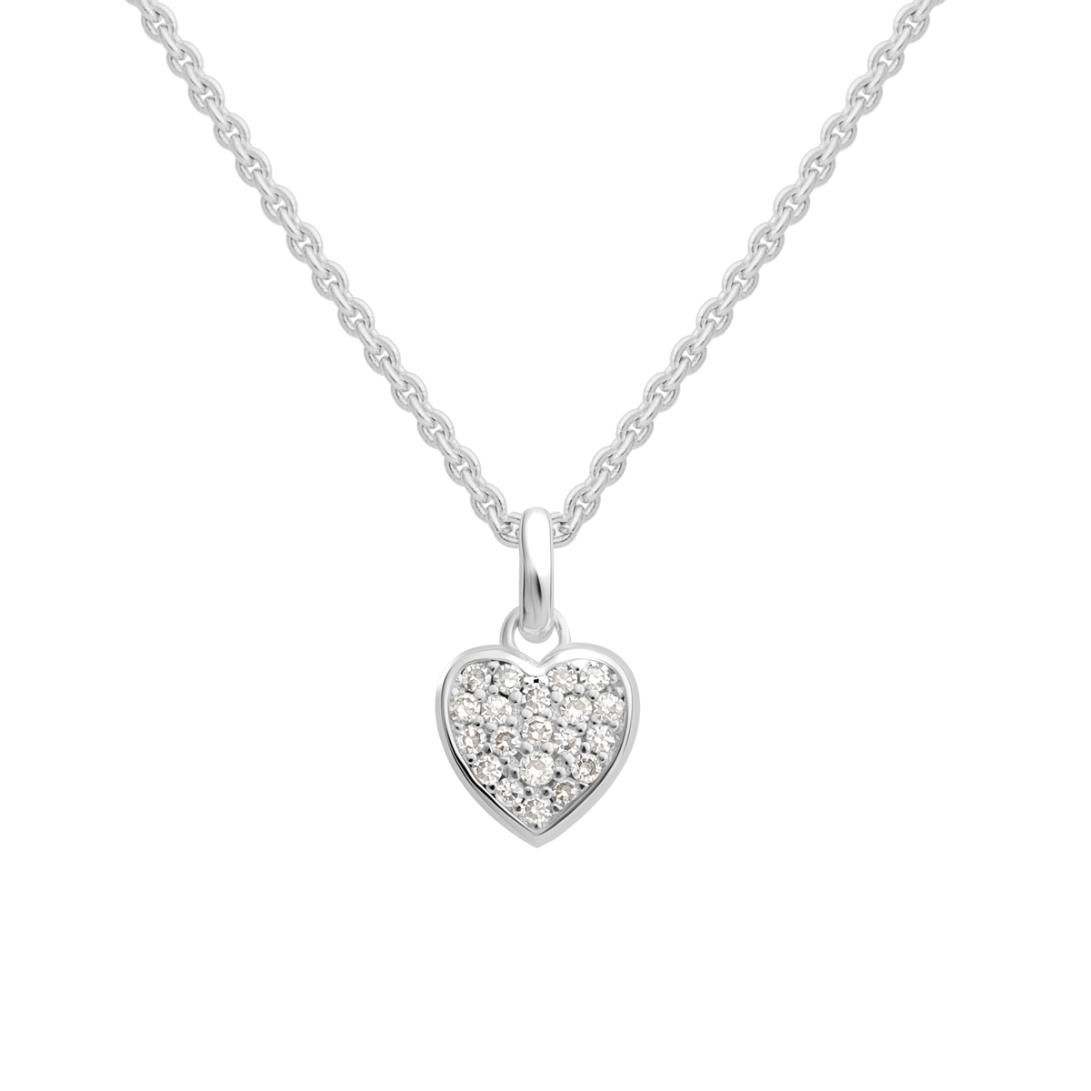Little Star LUXE Childrens Silver Diamond Micro Pave Heart Necklace Sirius LSN0626