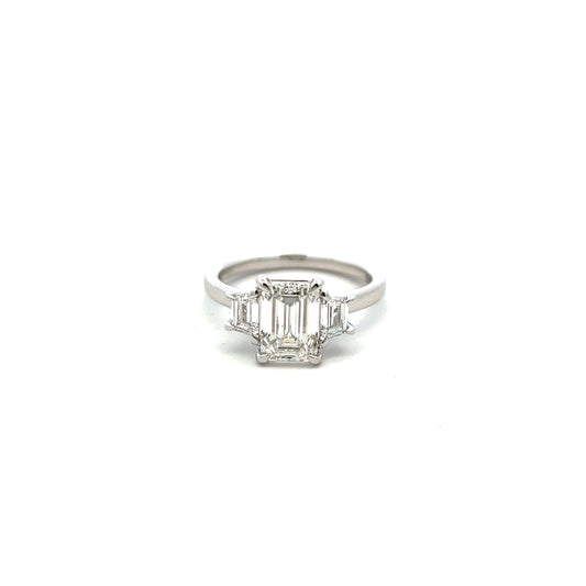 Platinum Laboratory Grown Emerald Cut Three Stone Diamond Ring M