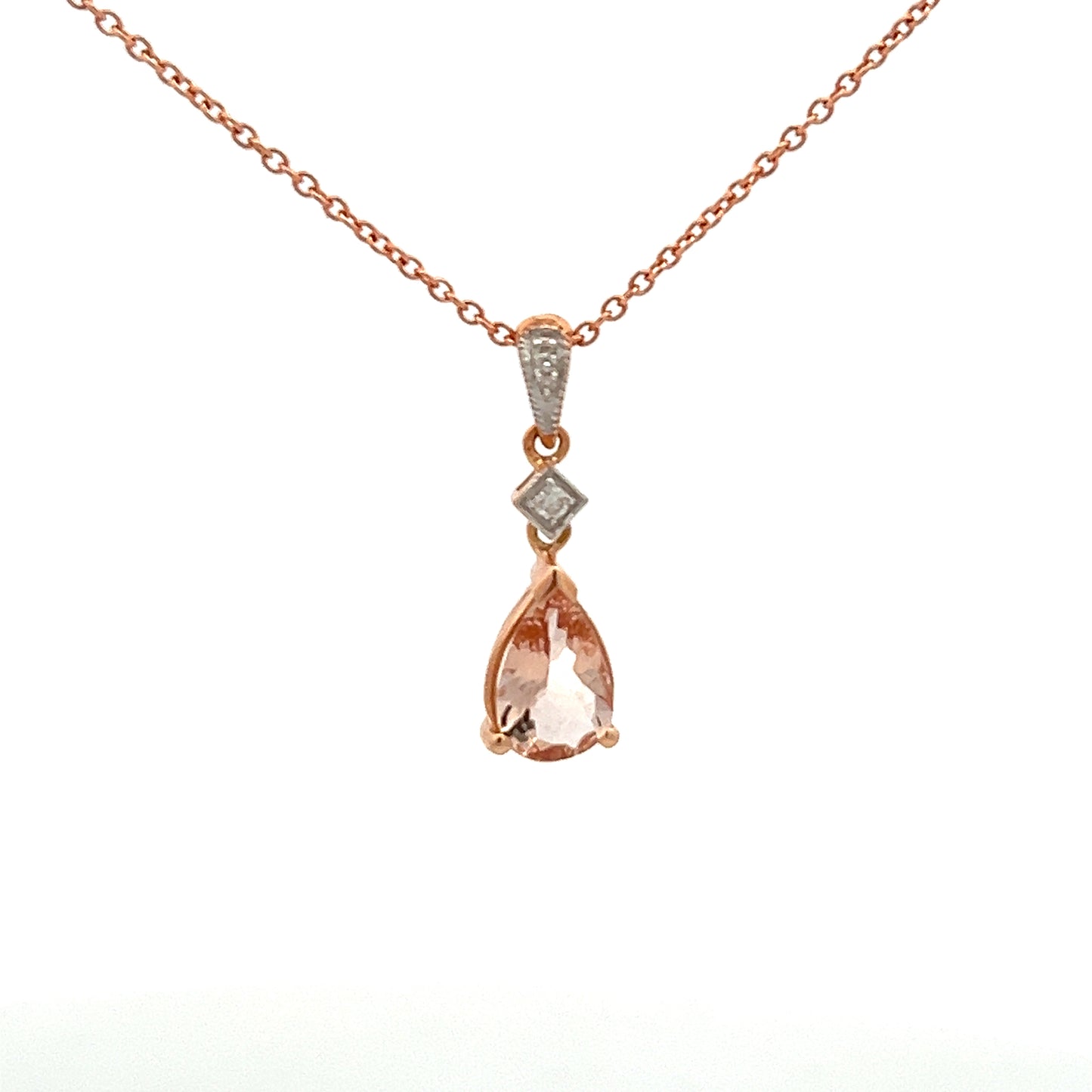 9ct Rose Gold Morganite And Diamond 16-18" Necklace