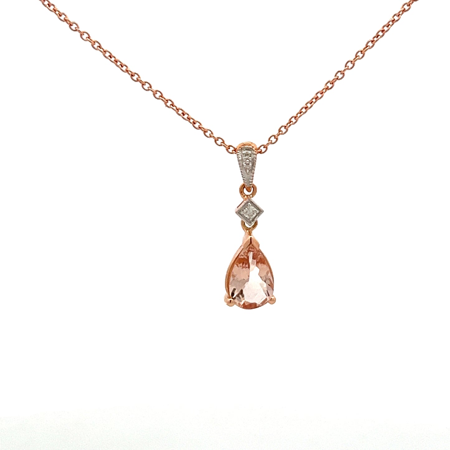 9ct Rose Gold Morganite And Diamond 16-18" Necklace