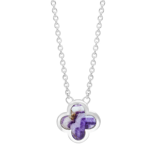 Derbyshire Blue John Sterling Silver Four Leaf Necklace